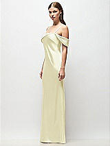 Side View Thumbnail - Butter Yellow Asymmetrical Cuff Neck Stretch Satin Bias Maxi Dress with Adjustable Spaghetti Straps
