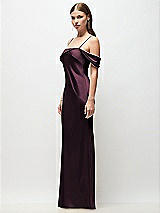 Side View Thumbnail - Deep Plum Asymmetrical Cuff Neck Stretch Satin Bias Maxi Dress with Adjustable Spaghetti Straps