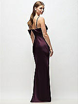 Rear View Thumbnail - Deep Plum Asymmetrical Cuff Neck Stretch Satin Bias Maxi Dress with Adjustable Spaghetti Straps