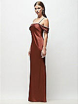 Side View Thumbnail - Auburn Moon Asymmetrical Cuff Neck Stretch Satin Bias Maxi Dress with Adjustable Spaghetti Straps