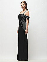 Side View Thumbnail - Black Asymmetrical Cuff Neck Stretch Satin Bias Maxi Dress with Adjustable Spaghetti Straps