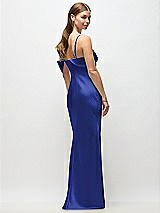 Rear View Thumbnail - Cobalt Blue Asymmetrical Cuff Neck Stretch Satin Bias Maxi Dress with Adjustable Spaghetti Straps