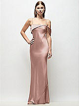 Front View Thumbnail - Neu Nude Asymmetrical Cuff Neck Stretch Satin Bias Maxi Dress with Adjustable Spaghetti Straps