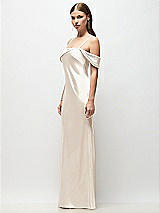 Side View Thumbnail - Oat Asymmetrical Cuff Neck Stretch Satin Bias Maxi Dress with Adjustable Spaghetti Straps