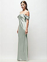 Side View Thumbnail - Willow Green Asymmetrical Cuff Neck Stretch Satin Bias Maxi Dress with Adjustable Spaghetti Straps