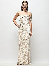 Front View Thumbnail - Golden Hour Asymmetrical Cuff Neck Floral Stretch Satin Bias Maxi Dress with Adjustable Spaghetti Straps