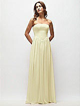 Front View Thumbnail - Butter Yellow Strapless Basque Drop Waist Chiffon Maxi Dress with Shirred Skirt