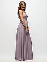 Side View Thumbnail - Lilac Dusk Strapless Basque Drop Waist Chiffon Maxi Dress with Shirred Skirt