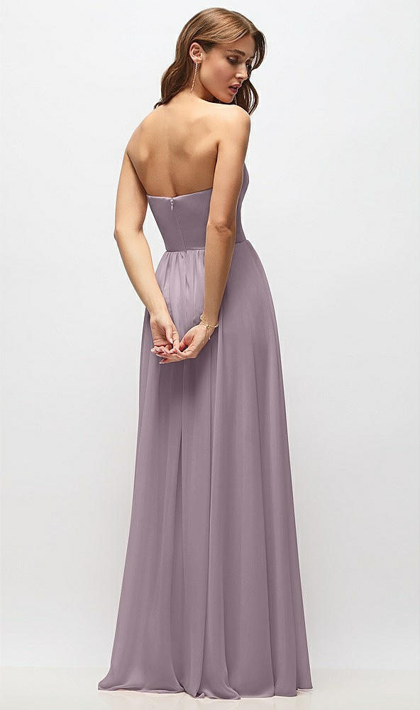 Back View - Lilac Dusk Strapless Basque Drop Waist Chiffon Maxi Dress with Shirred Skirt