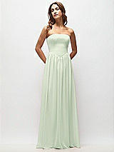 Front View Thumbnail - Mint Green Strapless Basque Drop Waist Chiffon Maxi Dress with Shirred Skirt