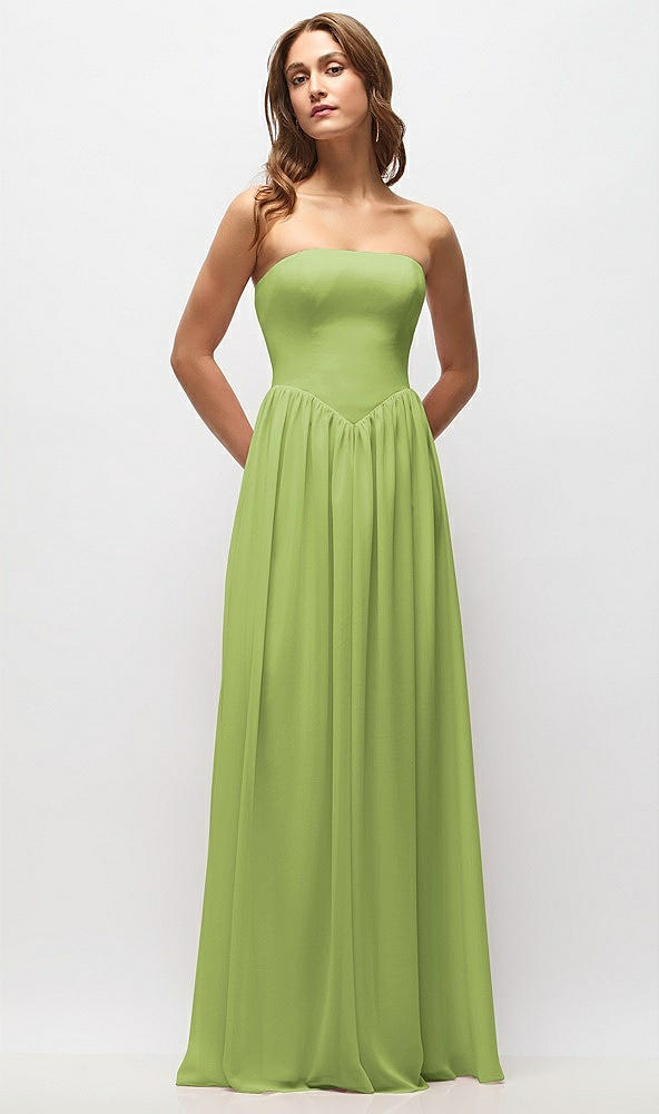 Front View - Mojito Strapless Basque Drop Waist Chiffon Maxi Dress with Shirred Skirt