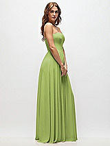 Side View Thumbnail - Mojito Strapless Basque Drop Waist Chiffon Maxi Dress with Shirred Skirt