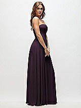 Side View Thumbnail - Aubergine Strapless Basque Drop Waist Chiffon Maxi Dress with Shirred Skirt
