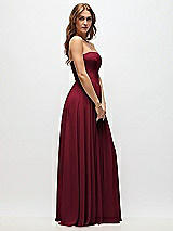 Side View Thumbnail - Burgundy Strapless Basque Drop Waist Chiffon Maxi Dress with Shirred Skirt