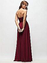 Rear View Thumbnail - Burgundy Strapless Basque Drop Waist Chiffon Maxi Dress with Shirred Skirt
