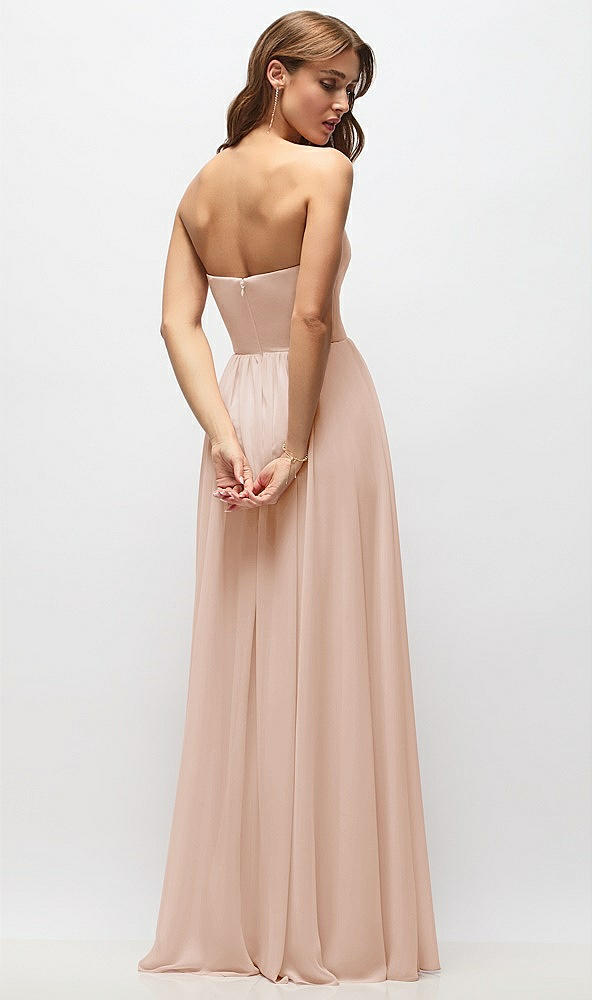 Back View - Cameo Strapless Basque Drop Waist Chiffon Maxi Dress with Shirred Skirt