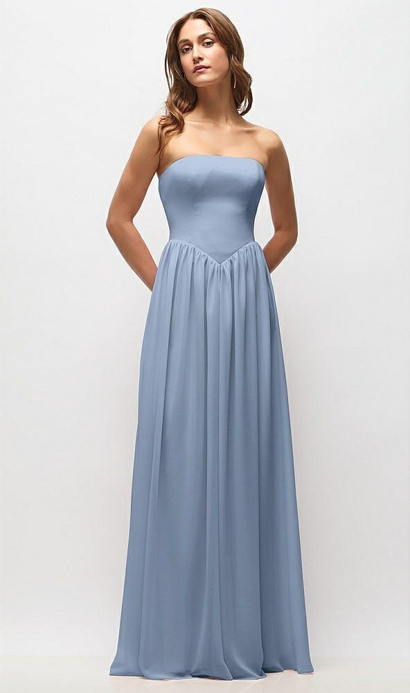 Front View - Cloudy Strapless Basque Drop Waist Chiffon Maxi Dress with Shirred Skirt
