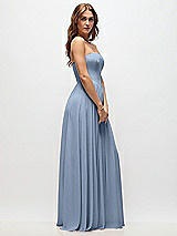 Side View Thumbnail - Cloudy Strapless Basque Drop Waist Chiffon Maxi Dress with Shirred Skirt