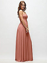 Side View Thumbnail - Desert Rose Strapless Basque Drop Waist Chiffon Maxi Dress with Shirred Skirt