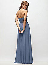 Rear View Thumbnail - Larkspur Blue Strapless Basque Drop Waist Chiffon Maxi Dress with Shirred Skirt