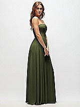 Side View Thumbnail - Olive Green Strapless Basque Drop Waist Chiffon Maxi Dress with Shirred Skirt
