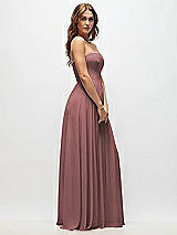 Side View Thumbnail - Rosewood Strapless Basque Drop Waist Chiffon Maxi Dress with Shirred Skirt