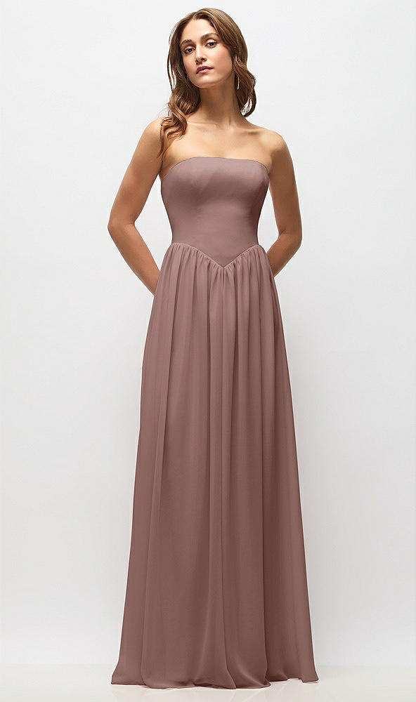 Front View - Sienna Strapless Basque Drop Waist Chiffon Maxi Dress with Shirred Skirt