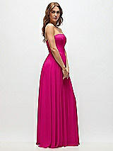Side View Thumbnail - Think Pink Strapless Basque Drop Waist Chiffon Maxi Dress with Shirred Skirt