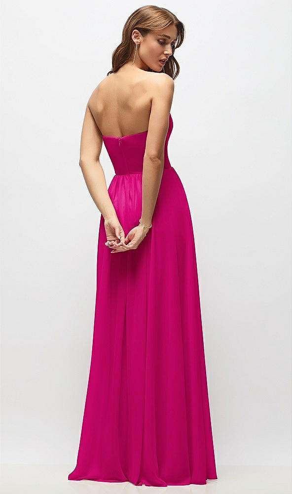 Back View - Think Pink Strapless Basque Drop Waist Chiffon Maxi Dress with Shirred Skirt