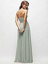 Rear View Thumbnail - Willow Green Strapless Basque Drop Waist Chiffon Maxi Dress with Shirred Skirt