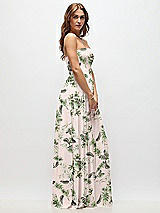 Side View Thumbnail - Palm Beach Print Strapless Basque Drop Waist Floral Chiffon Maxi Dress with Shirred Skirt
