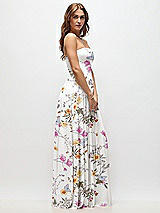Side View Thumbnail - Butterfly Botanica Ivory Strapless Basque Drop Waist Floral Chiffon Maxi Dress with Shirred Skirt