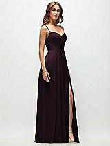Side View Thumbnail - Deep Plum Wrap Bodice Chiffon Maxi Dress with Adjustable Spaghetti Straps