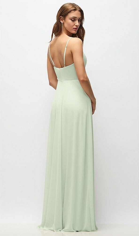 Back View - Mint Green Wrap Bodice Chiffon Maxi Dress with Adjustable Spaghetti Straps