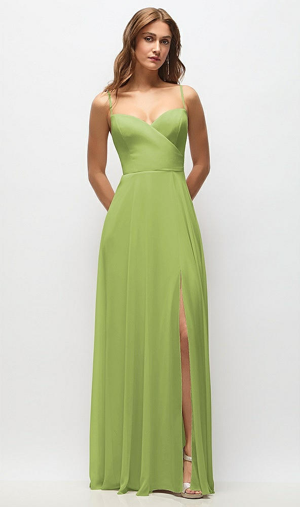 Front View - Mojito Wrap Bodice Chiffon Maxi Dress with Adjustable Spaghetti Straps
