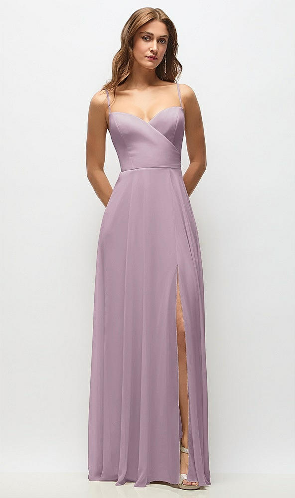 Front View - Suede Rose Wrap Bodice Chiffon Maxi Dress with Adjustable Spaghetti Straps