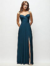 Front View Thumbnail - Atlantic Blue Wrap Bodice Chiffon Maxi Dress with Adjustable Spaghetti Straps