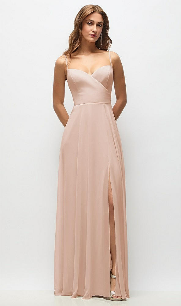 Front View - Cameo Wrap Bodice Chiffon Maxi Dress with Adjustable Spaghetti Straps