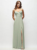 Front View Thumbnail - Celadon Wrap Bodice Chiffon Maxi Dress with Adjustable Spaghetti Straps
