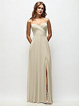 Front View Thumbnail - Champagne Wrap Bodice Chiffon Maxi Dress with Adjustable Spaghetti Straps