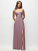 Front View Thumbnail - Dusty Rose Wrap Bodice Chiffon Maxi Dress with Adjustable Spaghetti Straps