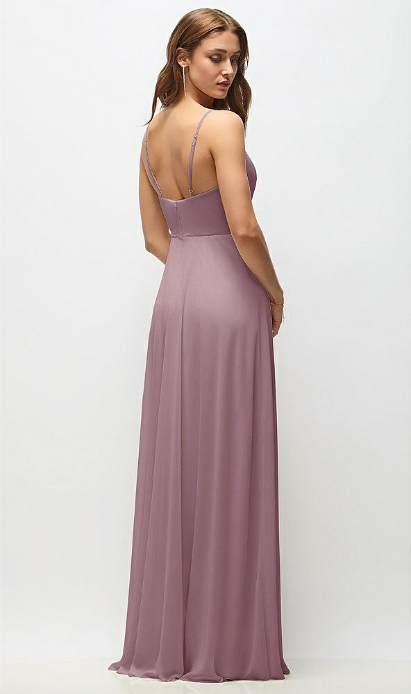 Back View - Dusty Rose Wrap Bodice Chiffon Maxi Dress with Adjustable Spaghetti Straps