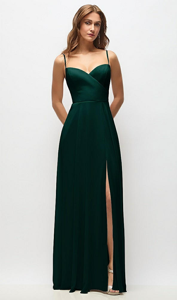 Front View - Evergreen Wrap Bodice Chiffon Maxi Dress with Adjustable Spaghetti Straps
