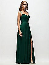 Side View Thumbnail - Hunter Green Wrap Bodice Chiffon Maxi Dress with Adjustable Spaghetti Straps