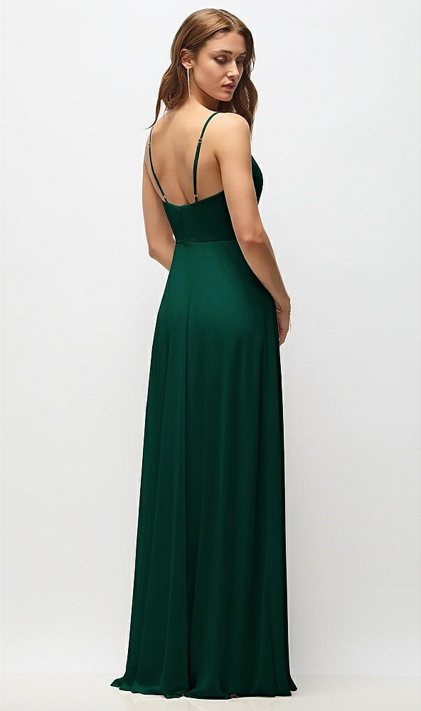 Back View - Hunter Green Wrap Bodice Chiffon Maxi Dress with Adjustable Spaghetti Straps