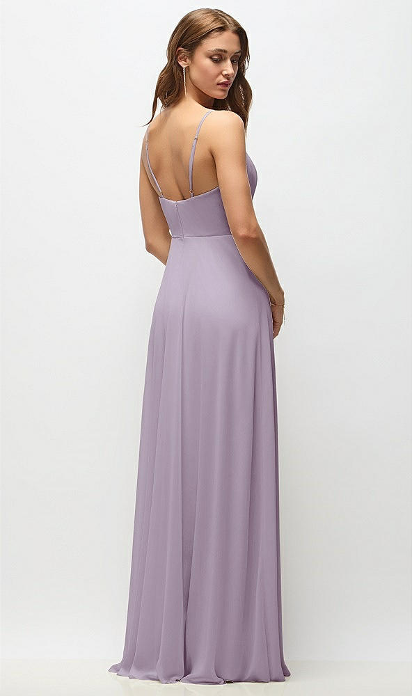Back View - Lilac Haze Wrap Bodice Chiffon Maxi Dress with Adjustable Spaghetti Straps