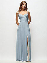 Front View Thumbnail - Mist Wrap Bodice Chiffon Maxi Dress with Adjustable Spaghetti Straps