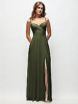 Front View Thumbnail - Olive Green Wrap Bodice Chiffon Maxi Dress with Adjustable Spaghetti Straps