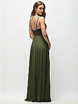 Rear View Thumbnail - Olive Green Wrap Bodice Chiffon Maxi Dress with Adjustable Spaghetti Straps