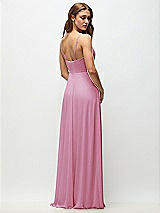Rear View Thumbnail - Powder Pink Wrap Bodice Chiffon Maxi Dress with Adjustable Spaghetti Straps